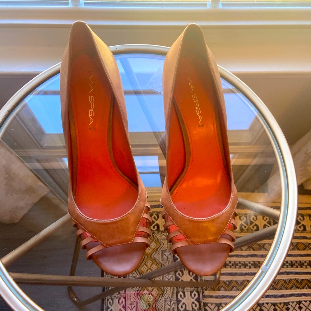 Tan designer heels
